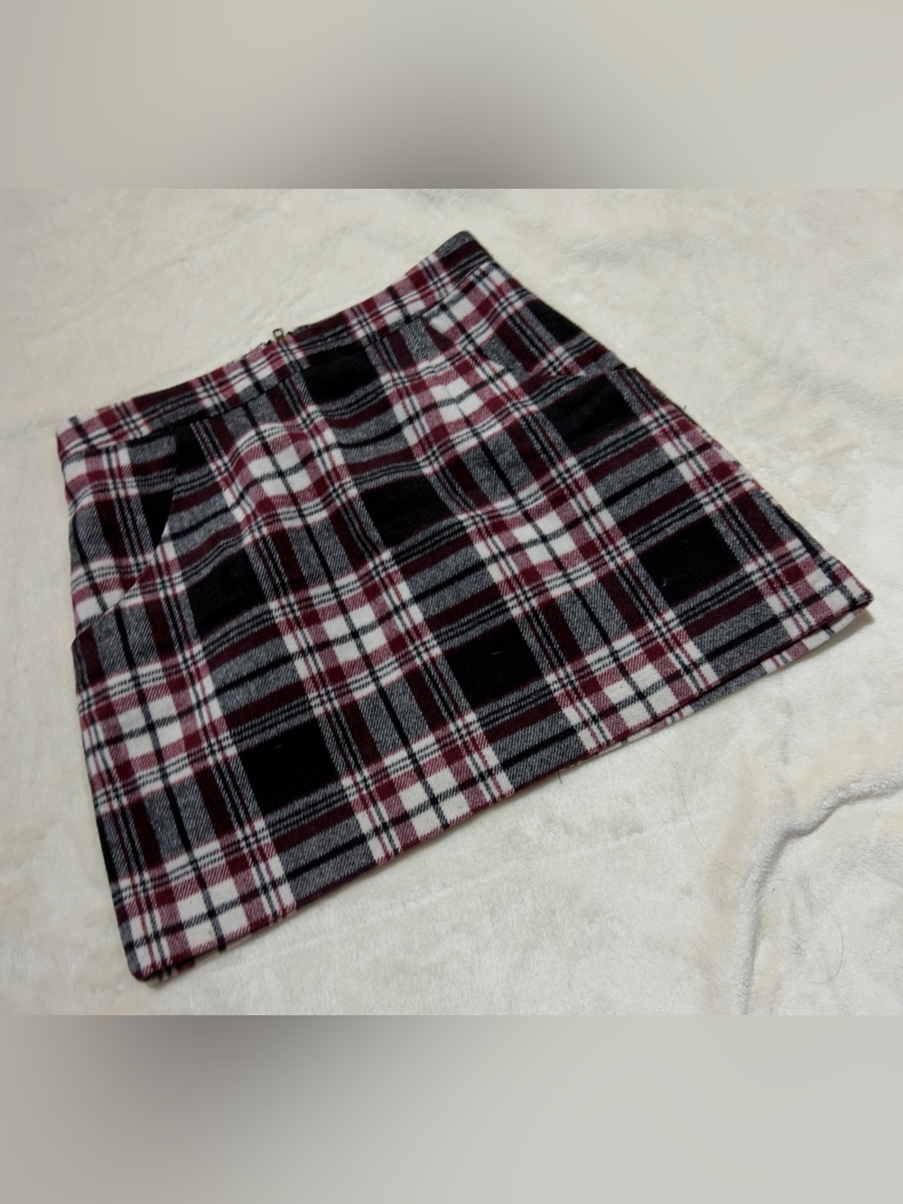 Forever 21 Burgundy, Black & White Plaid Mini Skirt